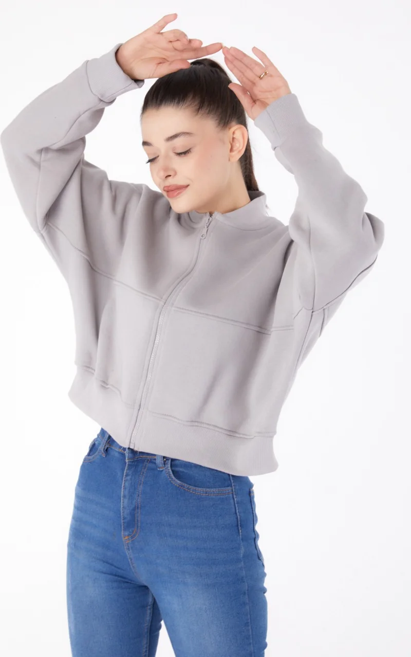 Tofisa Plain Judge Collar Women's Gray Tracksuit - 26275