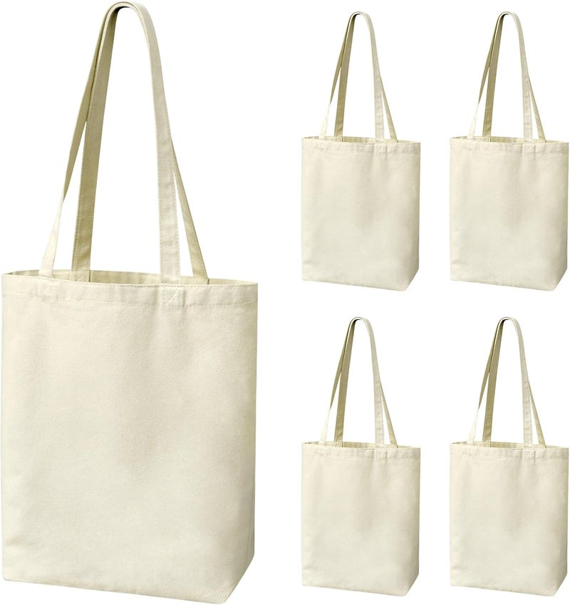 Coddsmz Reusable Grocery Bags Set of 5 Foldable Shopping Travel Storage Bags Blank Canvas Tote Bags for DIY Painting Crafting - Image 1