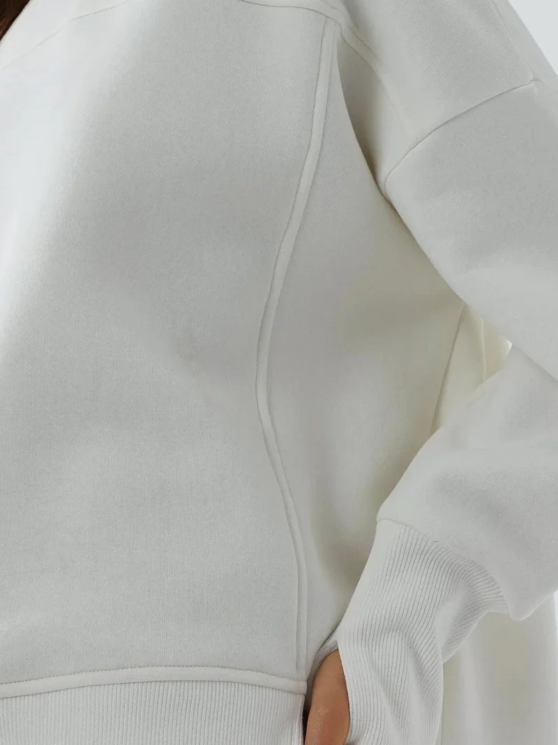 HICCUP Crew Neck Oversized Sweatshirt With A Front Slit White