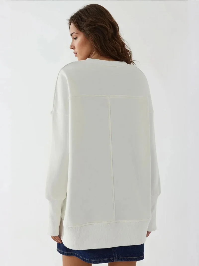 HICCUP White Crew Neck Oversized Sweatshirt With A Front Slit White for Women | Best Price UAE