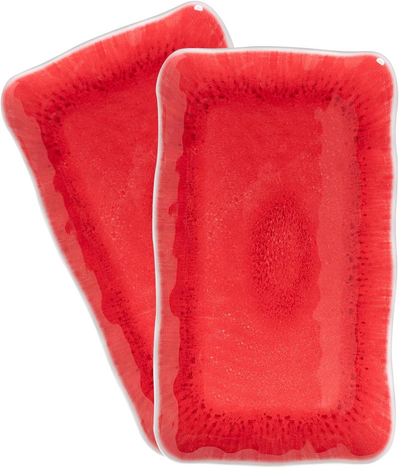 ZAROCRUS صواني تقديم مستطيلة كبيرة 17 × 10 بوصة 2 قطع مجموعات صواني تقديم ميلامين لتقديم الطعام لعيد الميلاد ويوم الأم والحفلات والزفاف آمنة في غسالة الصحون باللون الأحمر التفاعلي - Image 1