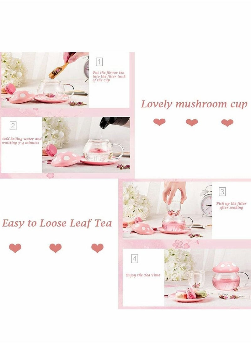 Tea Mug with Strainer Filter Infuser,for Loose Leaf Tea Mushroom Design Cute and Heat Resistant for Women Man Friends Gifts(290ML 9.6oz) (Pink)  - Image 3