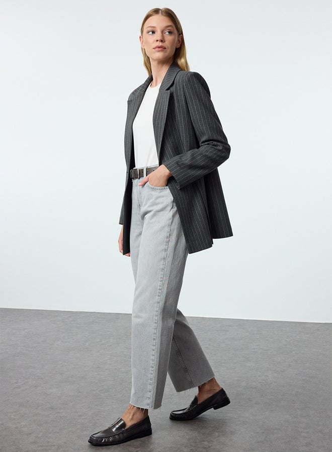 trendyol Grey Cut-Out High Waist Straight Jeans - Image 2