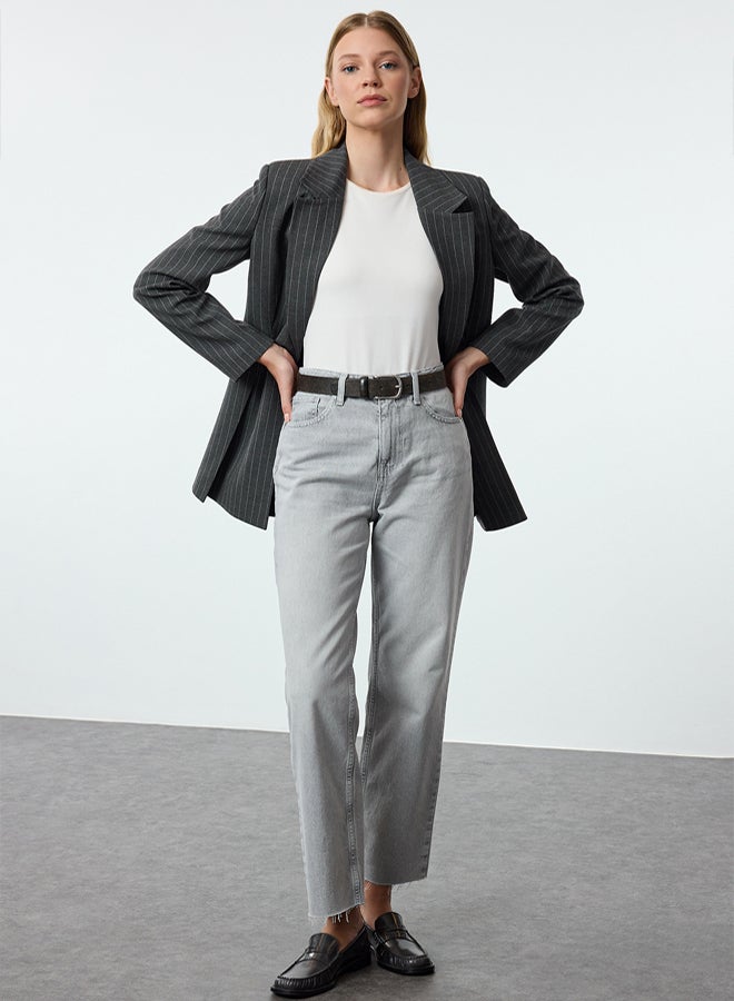 trendyol Grey Cut-Out High Waist Straight Jeans - Image 1