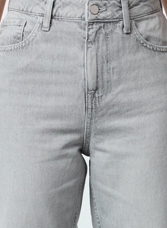 trendyol Grey Cut-Out High Waist Straight Jeans - Image 3