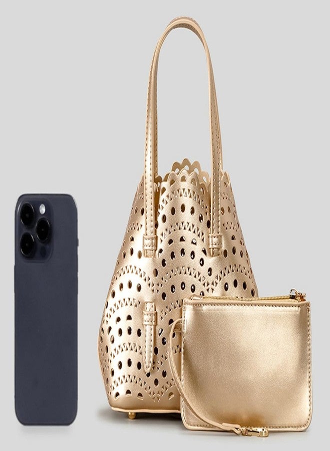 Molodo Hollow Out Small Basket Bags for Women PU Leather Handbag with Inner Bag Shoulder Crossbody Bag for Beach Summer Travel - Image 5