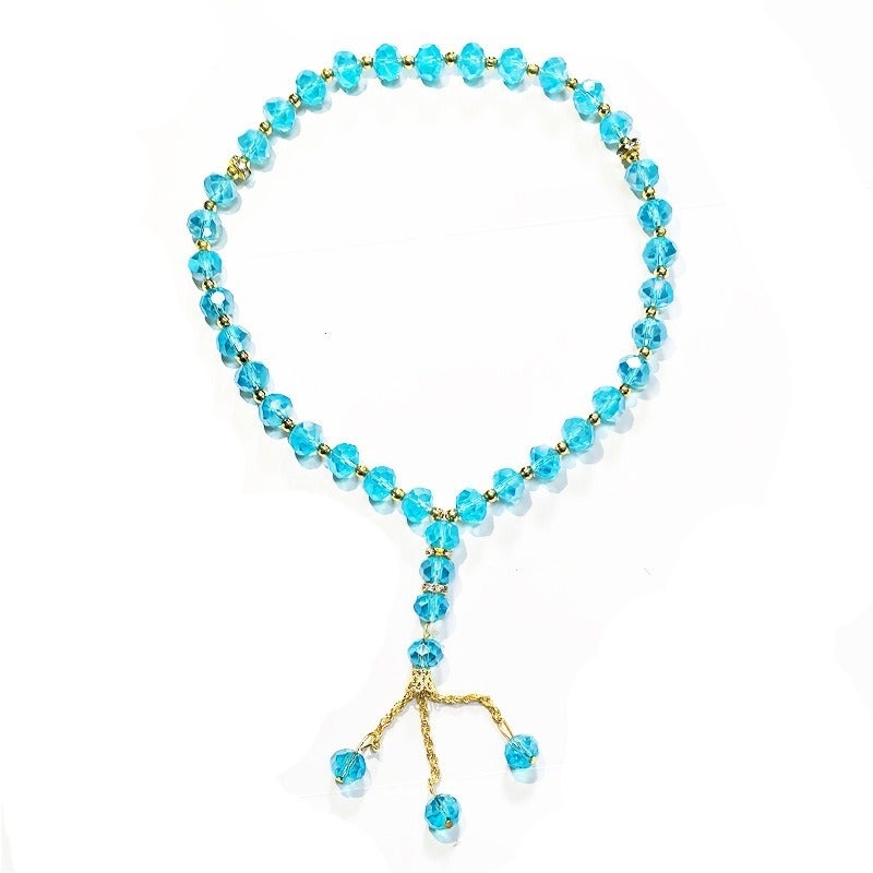 eManco Tasbih Muslim Prayer Beads, 33Pcs 10mm Faceted Glass Crystal Misbaha, Islamic Rosary with Tassel, Multi Colors， - Image 1