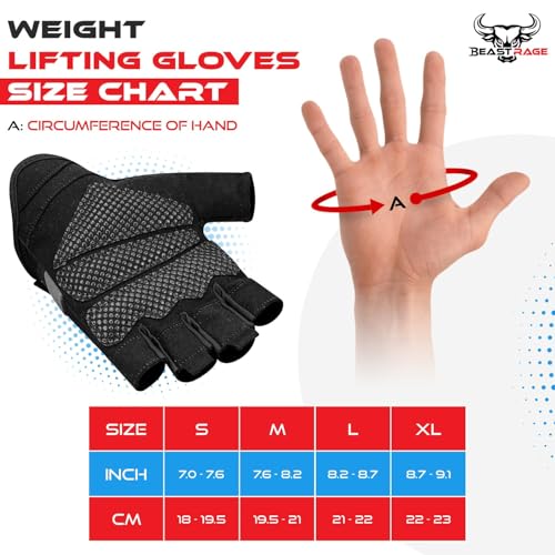 BEAST RAGE Workout Gloves for Men and Women, Fingerless Weight Lifting Gloves with Palm Protection Padding, Breathable and Lightweight Gym Gloves for Weightlifting, Cycling Pull Up (Black, XL) - Image 4