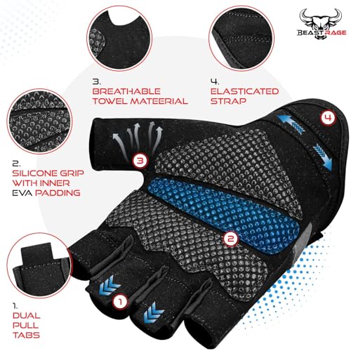 BEAST RAGE Workout Gloves for Men and Women, Fingerless Weight Lifting Gloves with Palm Protection Padding, Breathable and Lightweight Gym Gloves for Weightlifting, Cycling Pull Up (Black, XL) - Image 3