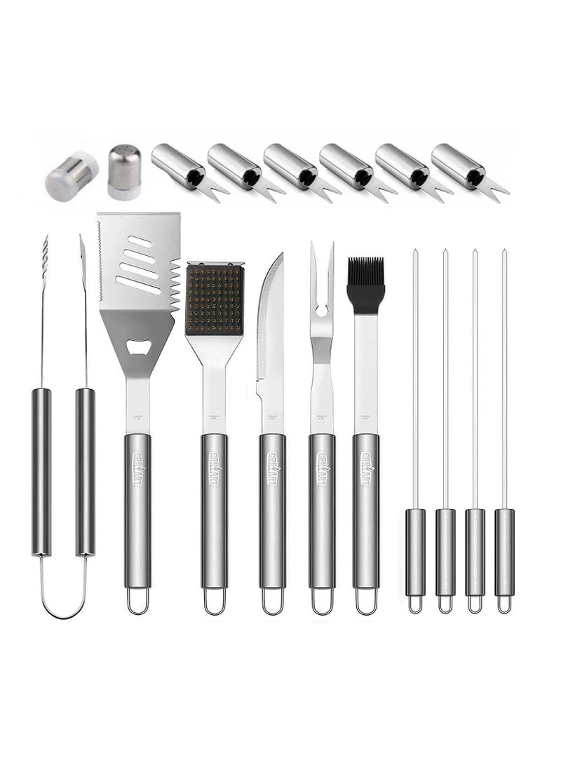 BBQ Portable Stainless Steel Outdoor Indoor Grilling Utensil for Camping with Aluminium Case Set of 19  - Image 2