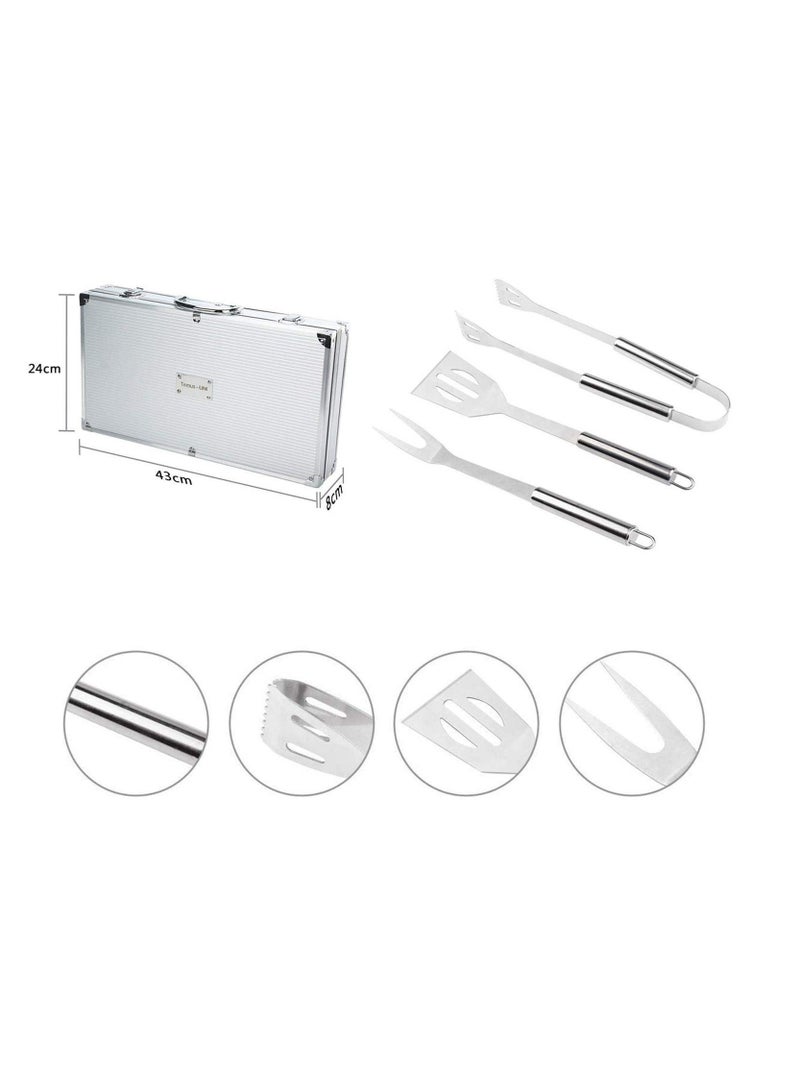 BBQ Portable Stainless Steel Outdoor Indoor Grilling Utensil for Camping with Aluminium Case Set of 19  - Image 4