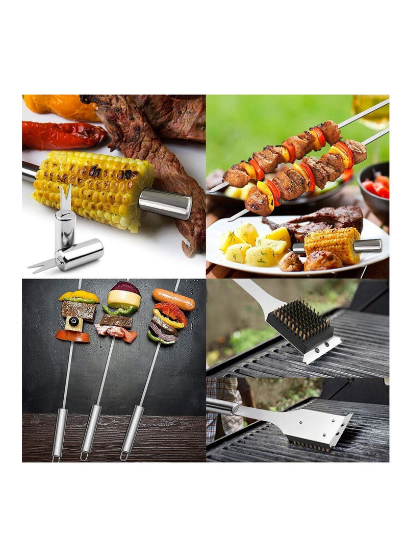 BBQ Portable Stainless Steel Outdoor Indoor Grilling Utensil for Camping with Aluminium Case Set of 19  - Image 5