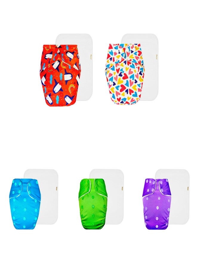 Dumbledo Premium Cloth Diaper with Cotton Insert (Pack of 5) | Hypoallergenic | 6-Layer Absorbent Pad | Adjustable Snaps | Trusted by Moms | 3 Months - 3 Years | Unisex Baby - Image 1