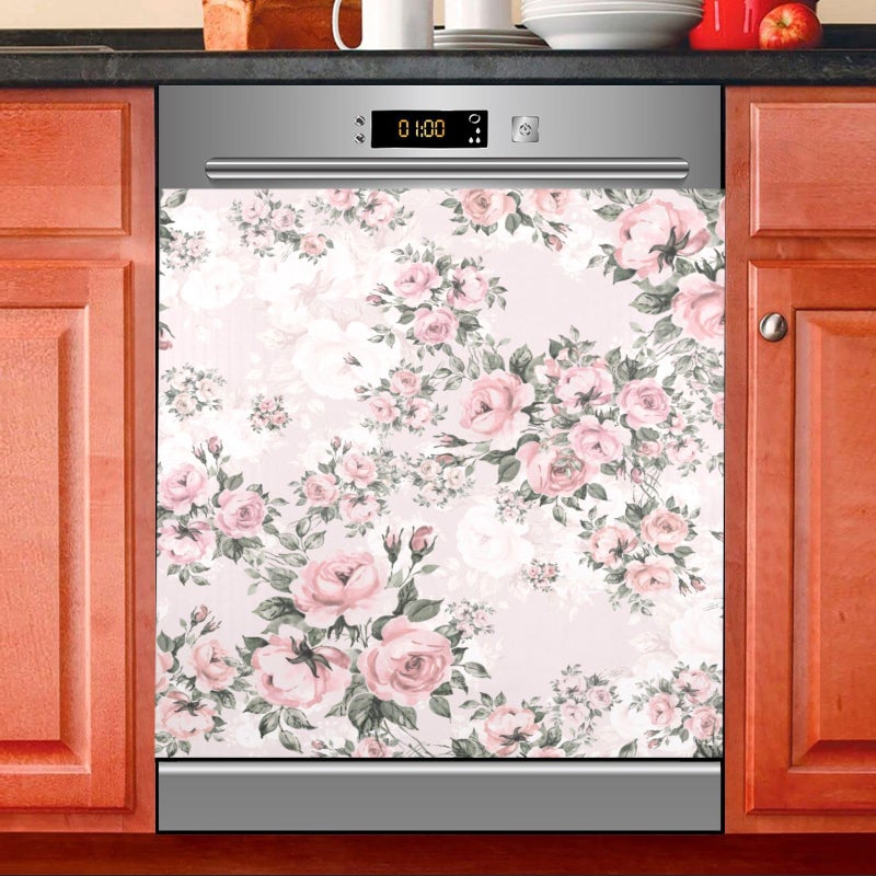 BOENLE Floral Pink Roses Bouquets Dishwasher Magnet Cover Sticker Magnetic Refrigerator Panel Front Door Fridge Microwave Decal Decorative Vinyl - Image 2