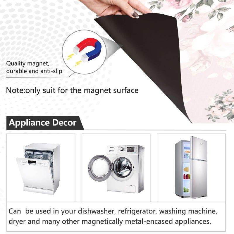 BOENLE Floral Pink Roses Bouquets Dishwasher Magnet Cover Sticker Magnetic Refrigerator Panel Front Door Fridge Microwave Decal Decorative Vinyl - Image 3