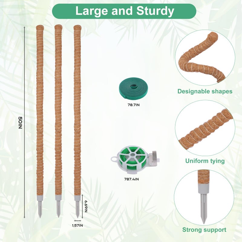 LIFENEST 3 Pack Moss Pole, 50 Inch Monstera Plant Support, Tall Moss Poles for Climbing Plants Indoor DIY, Coco Coir Plant Pole Moss Plant Stick Support Stake Kit for Potted Plants, Pothos, Philodendron - Image 4