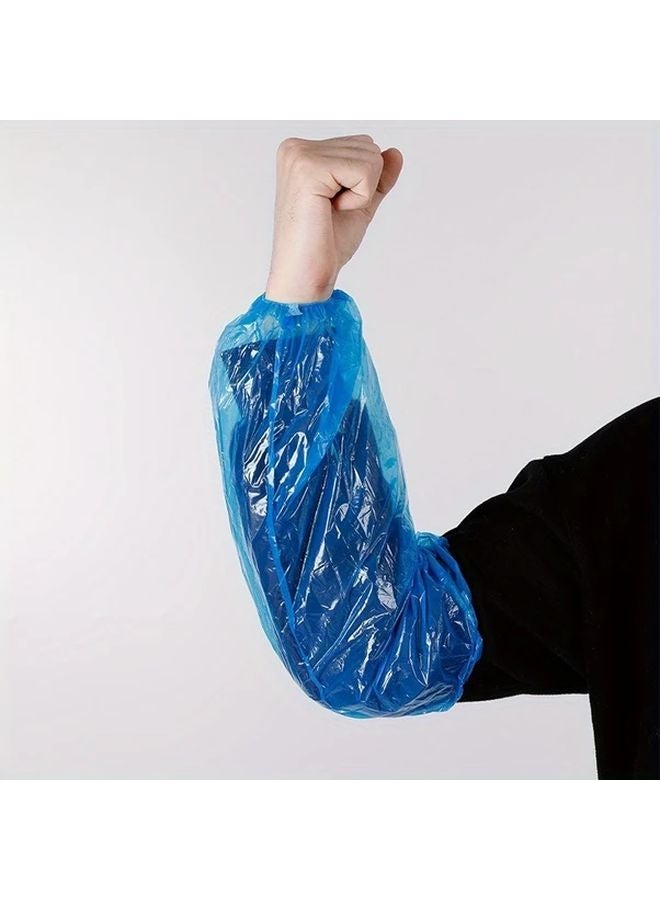 100pcs Blue Disposable Plastic Sleeves Waterproof Elastic Wrist Oil Resistant Kitchen - Image 1