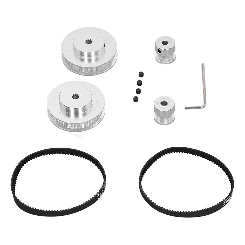 Aluminum Alloy Timing Pulley 20 60 Teeth 5mm Bore with 200mm Belt for 3D Printer 2 Sets Silver - Image 5