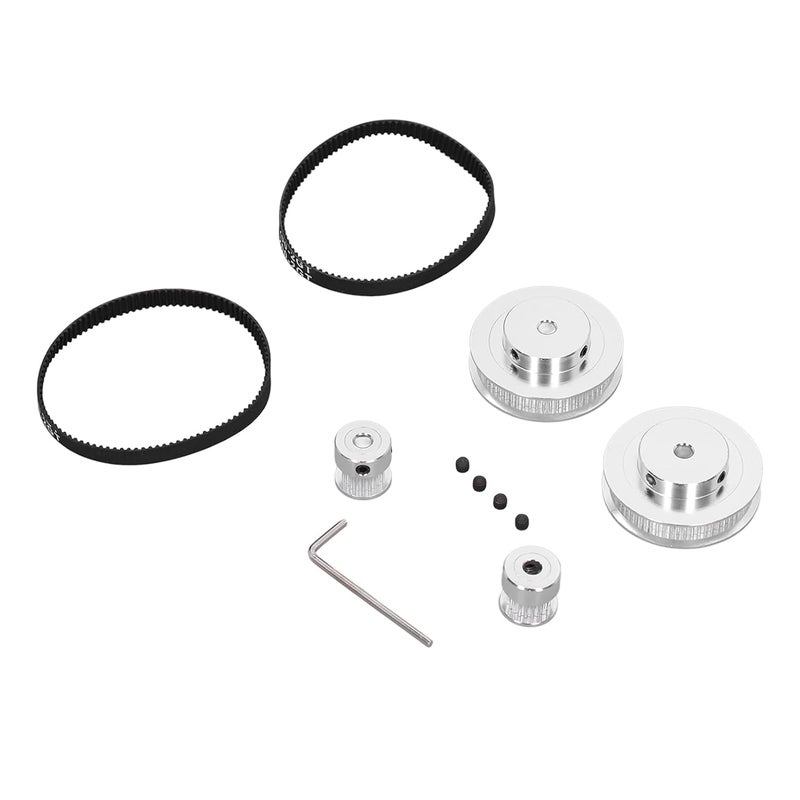 Aluminum Alloy Timing Pulley 20 60 Teeth 5mm Bore with 200mm Belt for 3D Printer 2 Sets Silver - Image 4