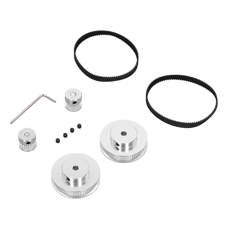Aluminum Alloy Timing Pulley 20 60 Teeth 5mm Bore with 200mm Belt for 3D Printer 2 Sets Silver - Image 3