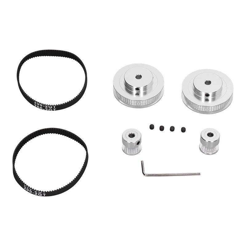 Aluminum Alloy Timing Pulley 20 60 Teeth 5mm Bore with 200mm Belt for 3D Printer 2 Sets Silver - Image 1