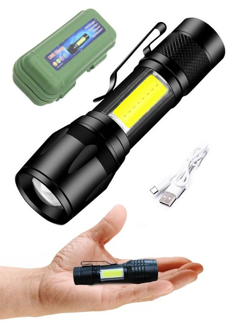 QUTOOB Rechargeable Multifunctional Flashlight, 3 Modes, Zoomable Spotlight, SOS Strobe Mode, COB LED Light, High-Power, Waterproof, Flash Light for Camping, Hiking, Desert, Trips, Emergency Use - Image 1
