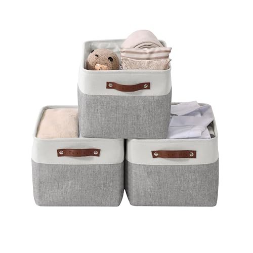 DECOMOMO Storage Baskets for Shelves - Fabric Storage Bins, Linen Closet Organizers and Storage (Grey & White, XL - 3 Pack) - Image 1