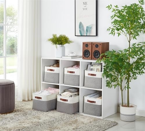 DECOMOMO Storage Baskets for Shelves - Fabric Storage Bins, Linen Closet Organizers and Storage (Grey & White, XL - 3 Pack) - Image 3