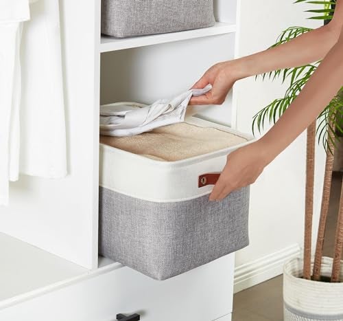 DECOMOMO Storage Baskets for Shelves - Fabric Storage Bins, Linen Closet Organizers and Storage (Grey & White, XL - 3 Pack) - Image 2