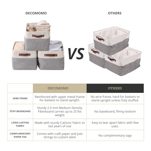 DECOMOMO Storage Baskets for Shelves - Fabric Storage Bins, Linen Closet Organizers and Storage (Grey & White, XL - 3 Pack) - Image 5
