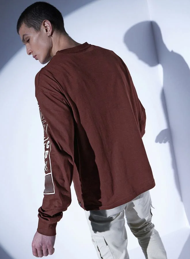 Hubberholme Relaxed Fit Typography Print T-Shirt with Long Sleeves by Styli