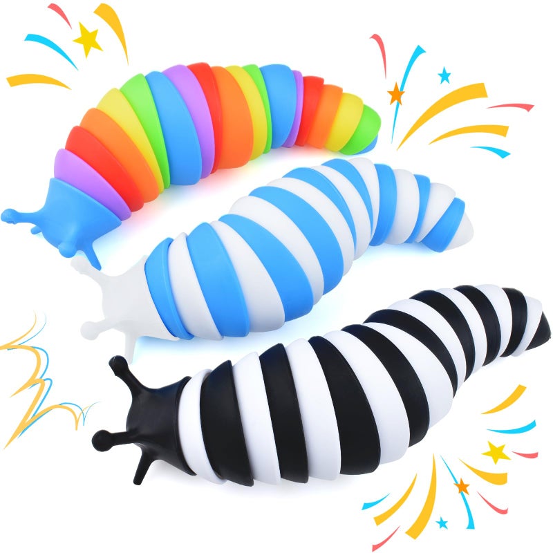 Cevioce Fidget Slug Toy3Pcs Sensory Slug Fidget Toy for Kids Adults Cute 3D Articulated Stim Toy Easter Gifts for Kids Boys Girls ADHD Autism Easter Basket Stuffers for Kids Toddlers - Image 2