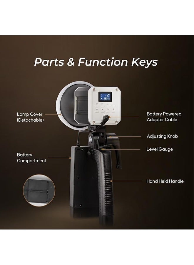 والالا إضاءة الفيديو 60W COB لإضاءة التصوير ، ثلاثية اللون 2800K-6800K ، شاشة LCD ، 9 تأثيرات خاصة ، مروحة للبث المباشر - Image 4