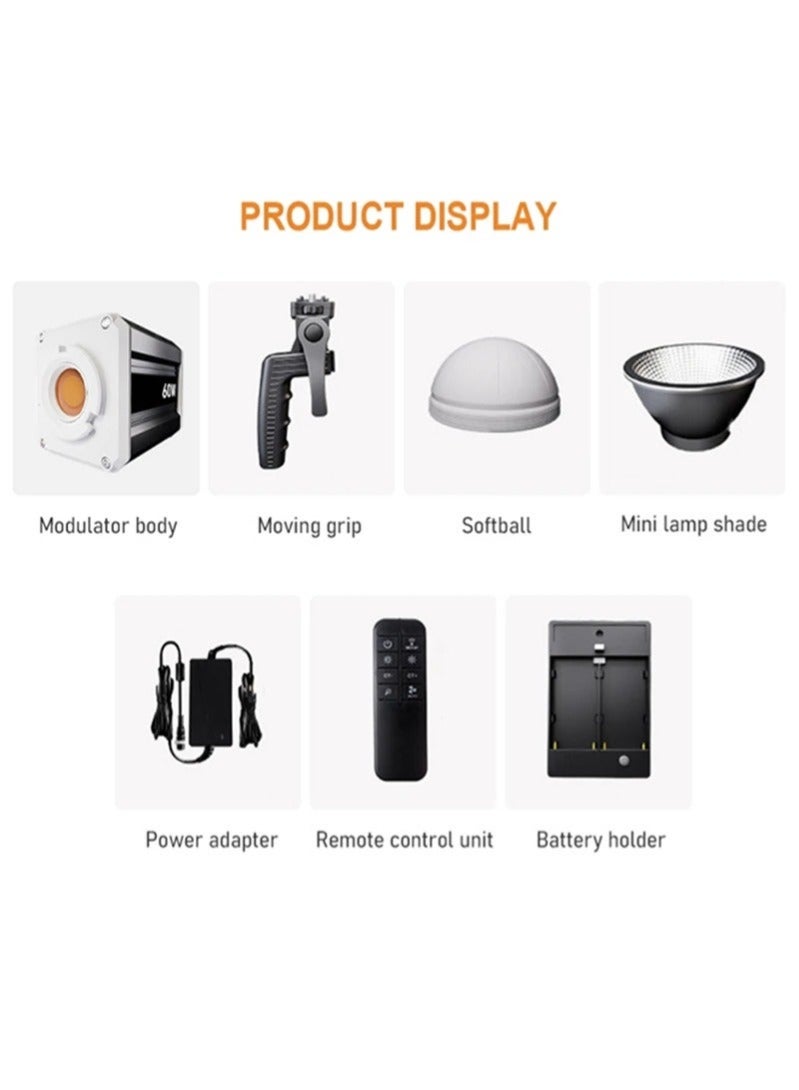 والالا إضاءة الفيديو 60W COB لإضاءة التصوير ، ثلاثية اللون 2800K-6800K ، شاشة LCD ، 9 تأثيرات خاصة ، مروحة للبث المباشر - Image 3