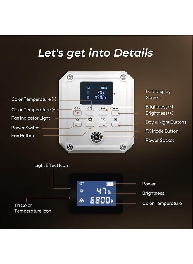 والالا إضاءة الفيديو 60W COB لإضاءة التصوير ، ثلاثية اللون 2800K-6800K ، شاشة LCD ، 9 تأثيرات خاصة ، مروحة للبث المباشر - Image 5