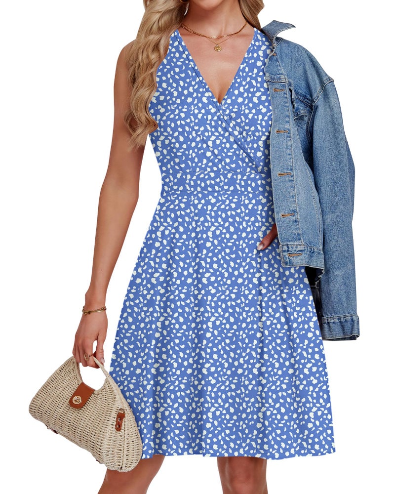 AUSELILY Empire Waist Dress for Women 2026 Sleeveless V Neck Floral Wrap Beach Dress with Pockets, Blue Horseshoe M - Image 5