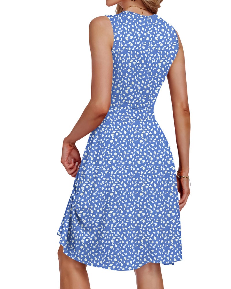 AUSELILY Empire Waist Dress for Women 2026 Sleeveless V Neck Floral Wrap Beach Dress with Pockets, Blue Horseshoe M - Image 4