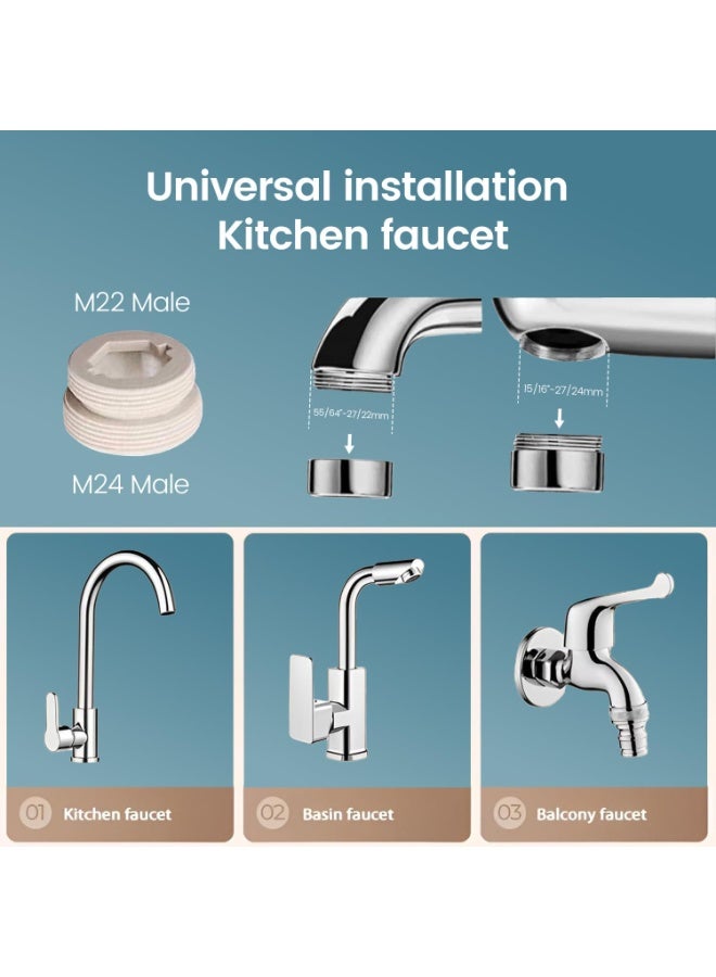 Sink filter water filter, 3-function 360 ° rotating kitchen faucet filter, stainless steel core - removes chlorine, fluoride, heavy metals, and reduces kitchen hard water minerals - Image 3