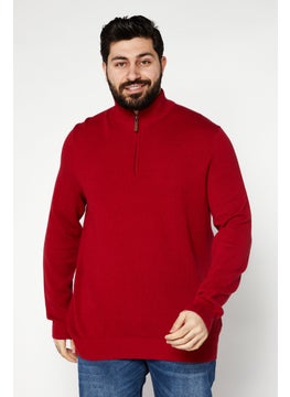 Men Mock Neck Knitted Long Sleeve Sweaters, Red