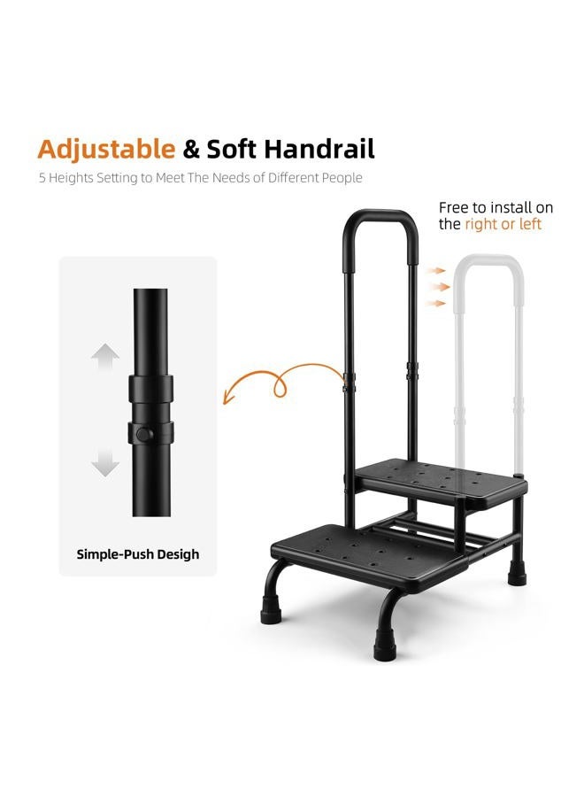 Xentrawave Step Stool with Handle, Non Slip Platform and Adjustable Handrail, 2 Step Stool for Seniors, Adults and Handicap, Stepping Stool for High beds, Kitchen, Bathtub, Heavy Duty Holds up to 350 lbs - Image 5