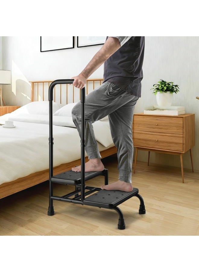 Xentrawave Step Stool with Handle, Non Slip Platform and Adjustable Handrail, 2 Step Stool for Seniors, Adults and Handicap, Stepping Stool for High beds, Kitchen, Bathtub, Heavy Duty Holds up to 350 lbs - Image 1