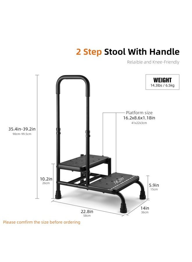 Xentrawave Step Stool with Handle, Non Slip Platform and Adjustable Handrail, 2 Step Stool for Seniors, Adults and Handicap, Stepping Stool for High beds, Kitchen, Bathtub, Heavy Duty Holds up to 350 lbs - Image 3