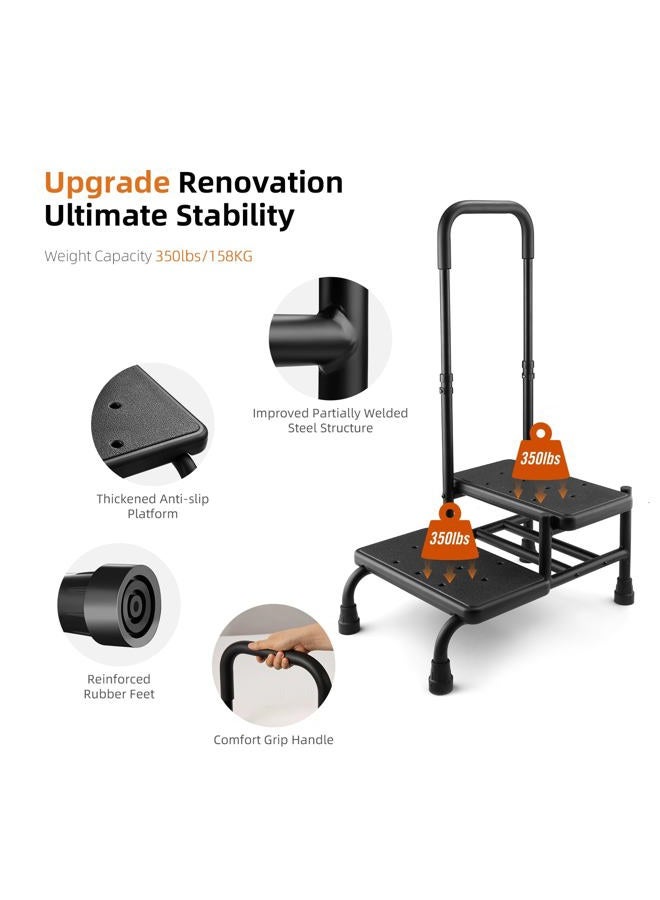 Xentrawave Step Stool with Handle, Non Slip Platform and Adjustable Handrail, 2 Step Stool for Seniors, Adults and Handicap, Stepping Stool for High beds, Kitchen, Bathtub, Heavy Duty Holds up to 350 lbs - Image 4