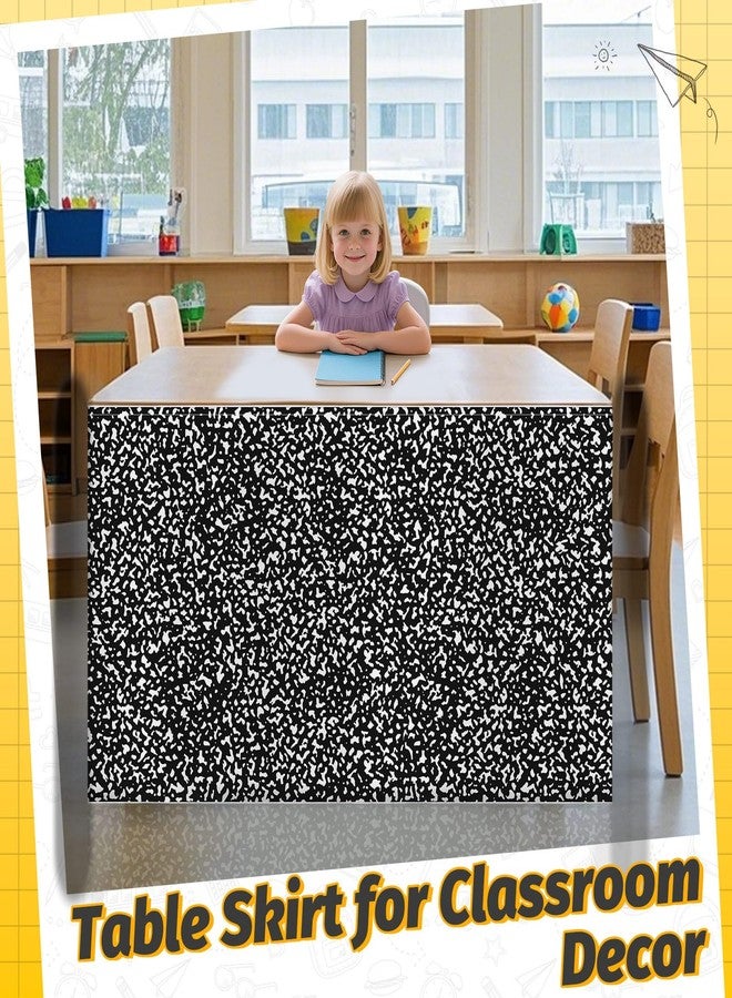 AKAIXI 6FT Black and White Composition Table Skirt Teacher Desk Curtain Skirts for Classroom Decorations Rectangle Table Cover Skirt for Back to School Party Supplies Kindergarten Office Bookcase Cabinet - Image 5