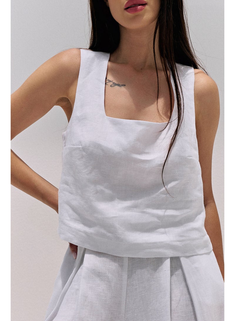 UMAY FASHION EVARA CROP TOP | GLOSSY WHITE - Image 3