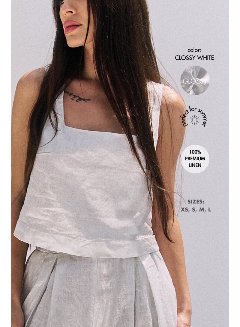 UMAY FASHION EVARA CROP TOP | GLOSSY WHITE - Image 1