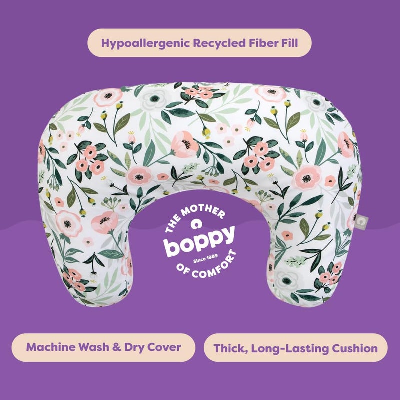 Boppy Nursing Pillow - Firm, Ergonomic U-Shaped Bottle and Breastfeeding Pillow with High Lift for Comfort and Support, Spacious Surface - Pink Garden Flowers - Image 5