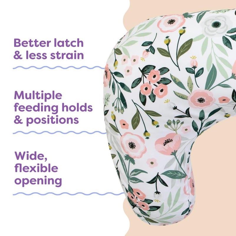 Boppy Nursing Pillow - Firm, Ergonomic U-Shaped Bottle and Breastfeeding Pillow with High Lift for Comfort and Support, Spacious Surface - Pink Garden Flowers - Image 4