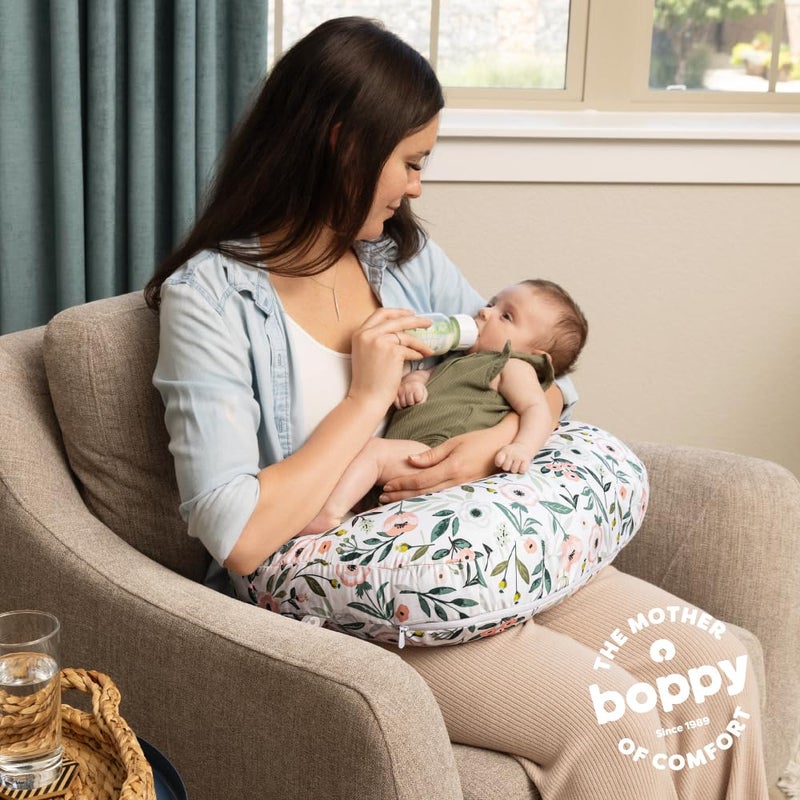 Boppy Nursing Pillow - Firm, Ergonomic U-Shaped Bottle and Breastfeeding Pillow with High Lift for Comfort and Support, Spacious Surface - Pink Garden Flowers - Image 3