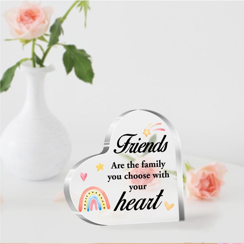 aPamr Gift for Friend Acrylic Heart Sign Gift for Woman Bestie Friend Coworker Birthday Going Away Retirement Friends Are The Family You Choose Sign Plaque Gift for Friendship Keepsake Desk Decor A536 - Image 5